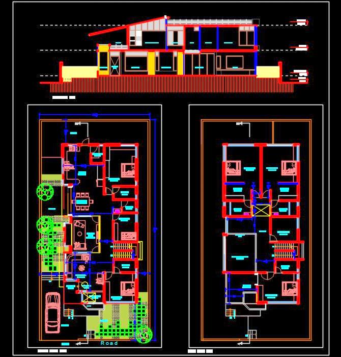 Architectural Plan for 45'x90' Duplex House - Autocad DWG